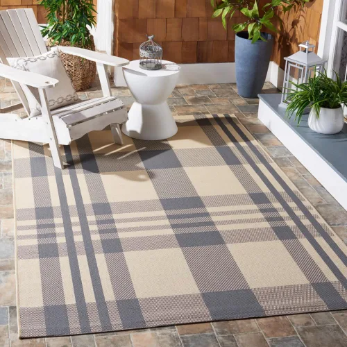 Miniatura 7 de SAFAVIEH Alfombra Lavable para Exteriores Colección Courtyard - 2'3" x 4', Beige y Azul, Patrón a Cuadros, No Desprende Pelusa y Fácil Limpieza