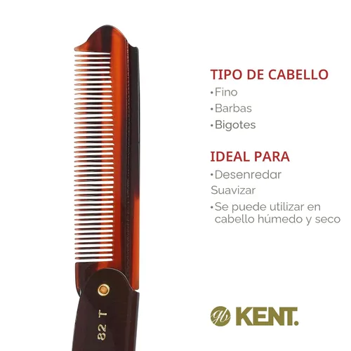 Miniatura 6 de Kent 82T Peine de bolsillo plegable hecho a mano para hombres, peine de dientes finos para peinar y alisar el cabello todos los días, para barba