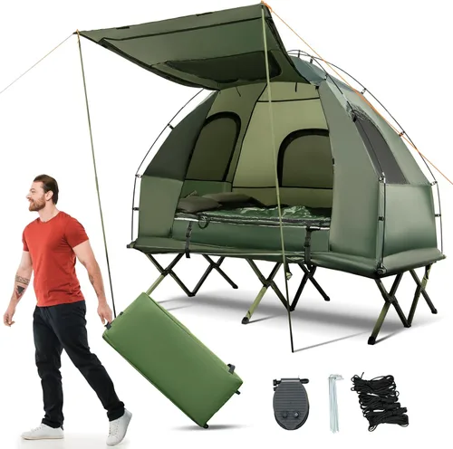 Miniatura 9 de Tangkula Combo de Catre de Tienda 5 en 1 con Toldo, Colchón de Aire, Saco de Dormir, Almohada, Tienda Individual Elevada con Bolsa de Transporte