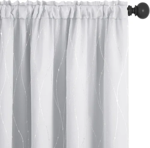 Miniatura 16 de Deconovo - Cortinas opacas con diseño de líneas onduladas y lunares, para dormitorio y sala de estar.