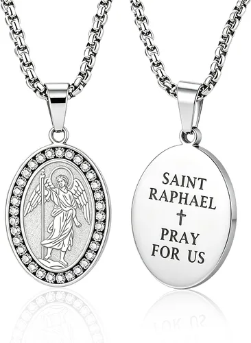 Miniatura 55 de Collar de patrón de santo, San Miguel/Virgen María/Rafael/Judá/Cristóbal/Benedicto/José/Patricio/Francisco/Florián/Tomás/Antonio, acero inoxidable