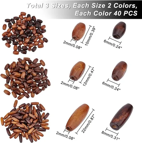 Miniatura 2 de AHANDMAKER 240 cuentas de madera ovaladas naturales, 6 cuentas espaciadoras de madera teñidas, cuentas de tubo de madera teñidas de color marrón
