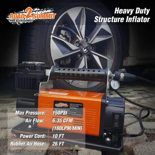 Miniatura 5 de Kit de Compresor de Aire Portátil 12V de Alta Resistencia Infla 6.35CFM (180L/Min), Máx 150PSI, Kit de Compresor de Aire para Todo Terreno