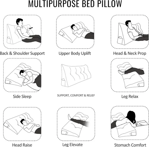 Miniatura 6 de Almohada de Cuña Engrosada de 10 libras para Cabecero Posicionador Corporal Almohada de Cuña para Cama Soporte de Respaldo Almohada Triangular