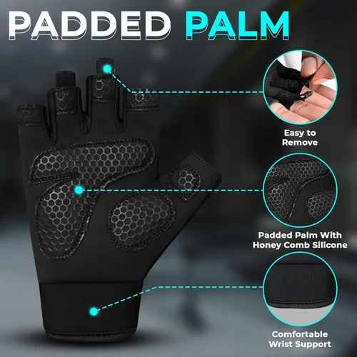 Miniatura 2 de Guantes de gimnasio transpirables para hombres y mujeres – Guantes de entrenamiento ligeros, antideslizantes con protección completa de la palma
