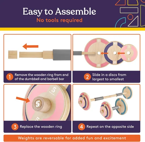 Miniatura 6 de Special Supplies Juego de pesas de madera para niños, juego de mancuernas ajustables y mancuernas para equipo de gimnasio en casa, juego