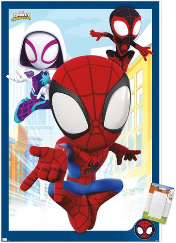 Miniatura 12 de Marvel Spidey and His Amazing Friends - Póster de pared grupal, 22.4 pulgadas de largo x 14.7 pulgadas de ancho, versión enmarcada de madera