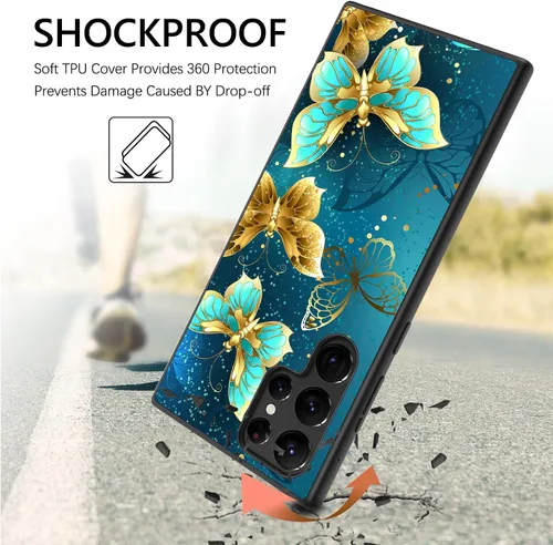 Miniatura 6 de GUAGUA Funda protectora para Samsung Galaxy S22 Ultra que brilla en la oscuridad, Samsung S22 Ultra, bonita mariposa azul noctilucente, luminosa, a