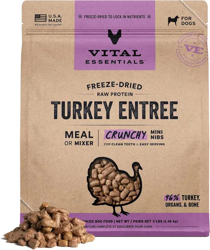 Miniatura 28 de Vital Essentials - Comida para perros liofilizada cruda, trocitos crujientes de pavo mini Comida completa o mezcladora Comida para perros alta