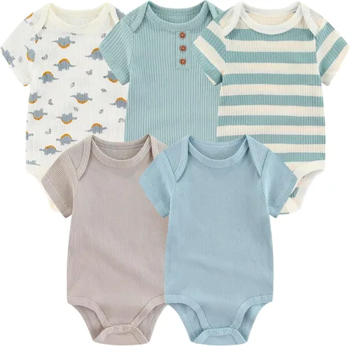 Miniatura 57 de Body de manga corta para bebé recién nacido, ropa de algodón de una pieza, 5 unidades, 0-12 meses