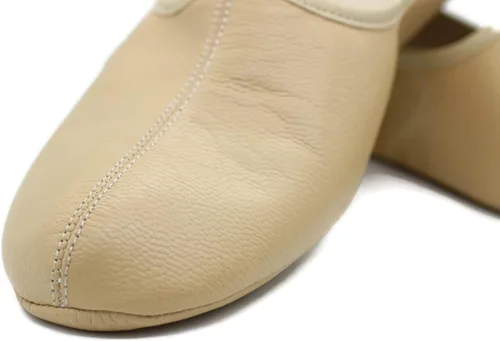 Miniatura 5 de Zapatillas de cuero de interior para mujer, color crema tradicional, zapatos de casa Babuche, mocasín