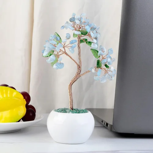 Miniatura 4 de Amogeeli Árbol de dinero de cristal curativo con maceta de cerámica, árbol de la suerte bonsái de piedra para decoración del hogar Fengshui
