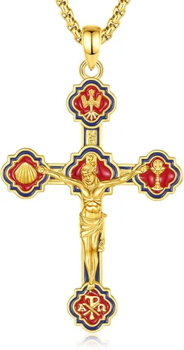 Miniatura 378 de EUDORA Collar de plata de ley 925, San Cristóbal y San Benito, San Miguel, Virgen María, San Judas Tadeo, Cruz de Buen Pastor y Arcángel, Medalla