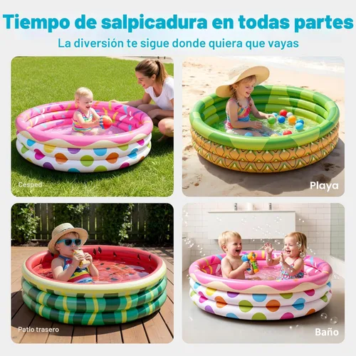 Miniatura 6 de Paquete de 3 piscinas inflables para niños de 45 x 10 pulgadas, sandía, piña y cupcakes para niños de temporada y diversión de temporada, piscina
