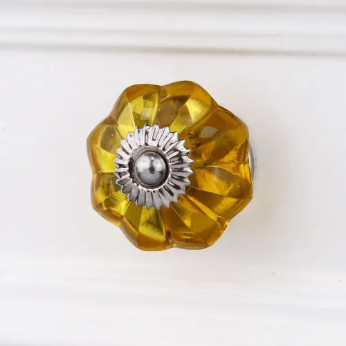 Miniatura 40 de Indian Shelf Paquete de 6 manijas de cristal vintage con flores de caléndula ámbar y diseño elegante para cajones