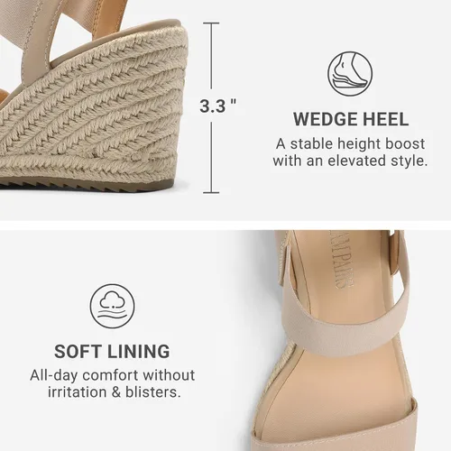 Miniatura 3 de DREAM PAIRS Alpargatas de punta abierta para mujer, sandalias de plataforma elegantes sin cordones con correa elástica en el tobillo