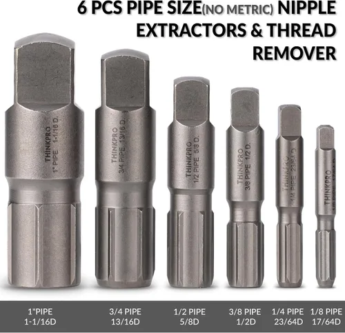 Miniatura 2 de Juego de 6 Piezas de Extractores de Tubería, Extractores de Acero Resistente de TUBERÍA de 1/8 a 1 Pulgada para Tuberías Rotas, Juego de Extractores