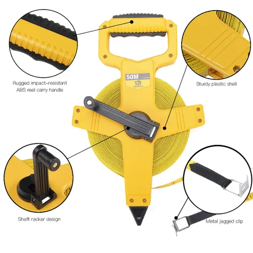 Miniatura 3 de Cinta métrica de fibra de vidrio de carrete abierto, cinta métrica de 165 pies por 1/2 pulgada, escala métrica para ingeniero, exterior, campo