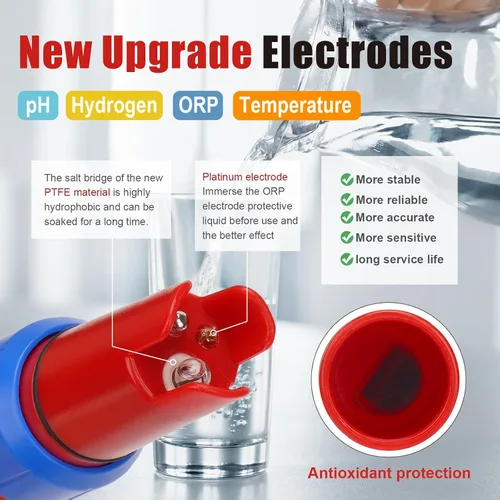 Miniatura 5 de Probador de agua de hidrógeno, probador de pH, medidor de pH digital para agua hidrogenada, medidor H2 (PPB/PPM), medidor de ORP Prueba de botella