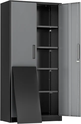 Miniatura 22 de Greenvelly Gabinete de almacenamiento de metal, gabinete de almacenamiento de metal con bloqueo de 63" de alto con puertas y 4 estantes, armarios