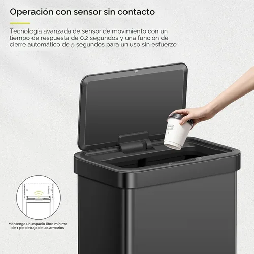 Miniatura 3 de EKO Nova - Papelera con sensor, 21 galones/80 litros, acero inoxidable, rectangular, sin contacto, con sensor de movimiento, negro mate