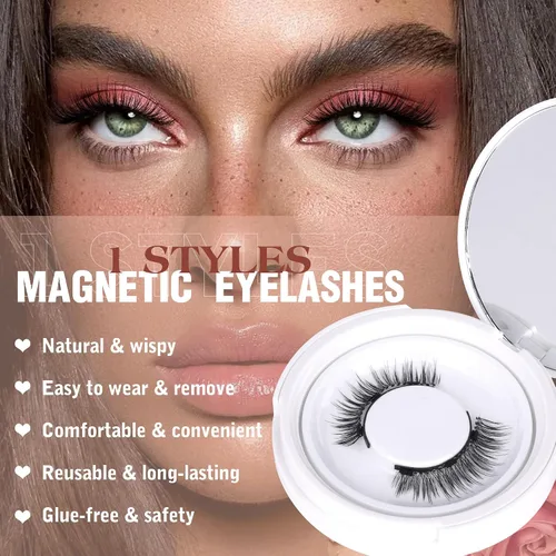 Miniatura 6 de Pestañas magnéticas con aplicador, sin pegamento ni delineador de ojos, banda transparente, pestañas magnéticas finas, parecen extensiones