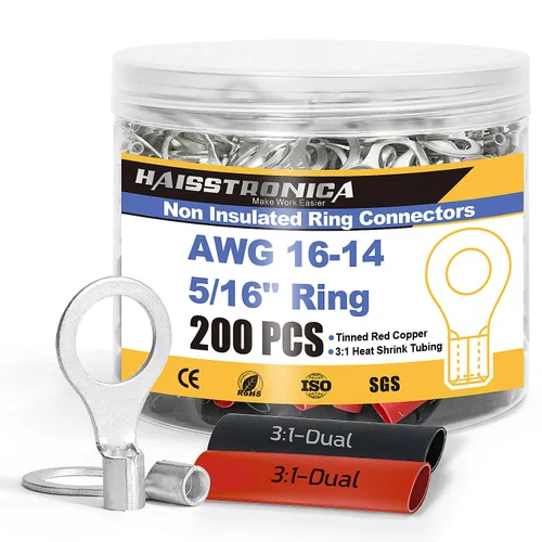 Miniatura 9 de haisstronica Juego de conectores de cables no aislados, 50 piezas de terminales de anillo de 5/16" (AWG12-10) con 50 piezas de tubo termorretráctil