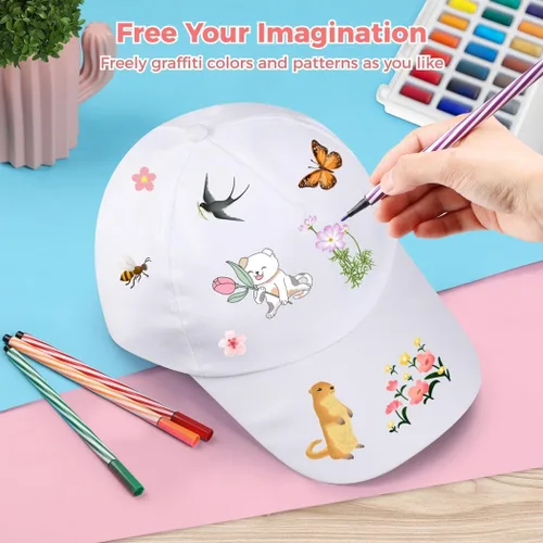 Miniatura 7 de B bangcool DIY Kids Baseball Caps Sombreros - Blanco DIY Pintura Creativa Poliéster Sun Hat Sports Cap para niños