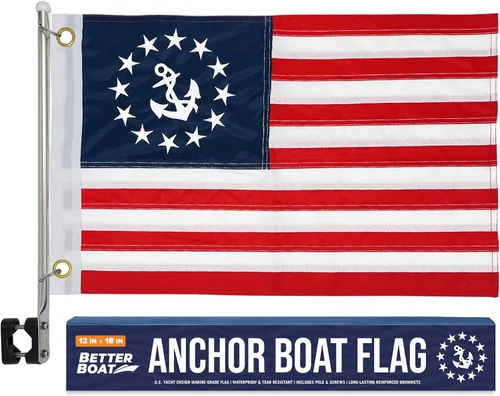 Miniatura 10 de Kit de asta de bandera de barco, juego de bandera estadounidense pequeña de 12 x 18 pulgadas, grado marino, soporte de montaje en muelle o riel, US