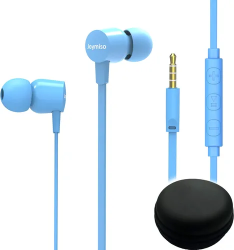 Joymiso - Auriculares sin enredos para niños y mujeres, orejas pequeñas con funda, cómodos y ligeros, auriculares con cable plano, auriculares con