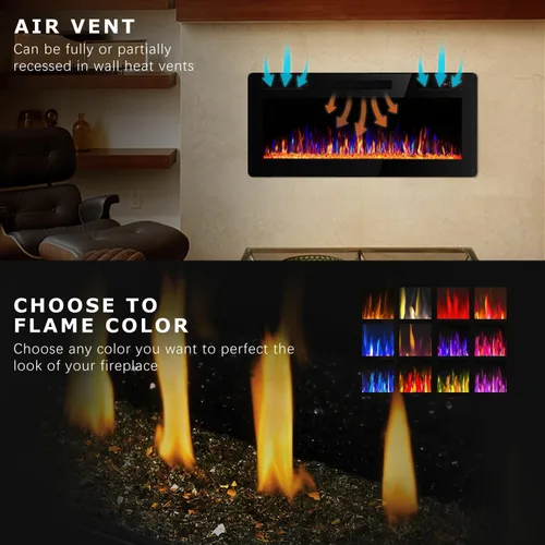 Miniatura 4 de Vitesse Chimenea Eléctrica Ultrafina de 42 Pulgadas Empotrada en Pared y Montada en Pared Calentador de Chimenea, Chimenea Lineal con Llama