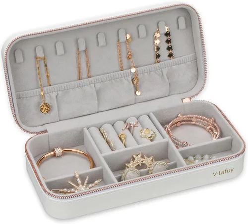 Miniatura 87 de Joyero pequeño, joyero de viaje portátil para mujer, mini organizador de viaje de 2 capas, regalo para mujeres y niñas, negro A