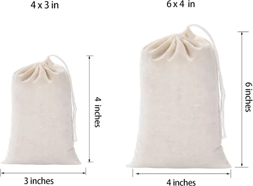 Miniatura 3 de 20 bolsas de muselina con cordón, bolsas de algodón natural sin blanquear para hierbas y estopas para café y té, caldo de sopa, caldo de sopa