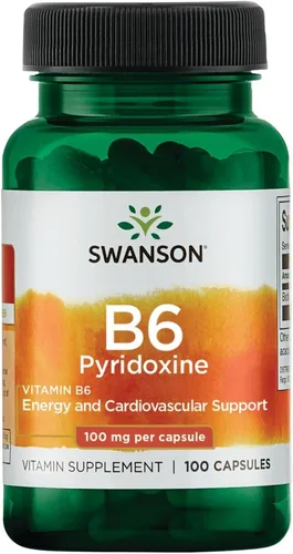 Swanson Vitamina B-6 (Piridoxina) Apoyo a la salud cardiovascular Metabolismo energético 100 miligramos 100 cápsulas