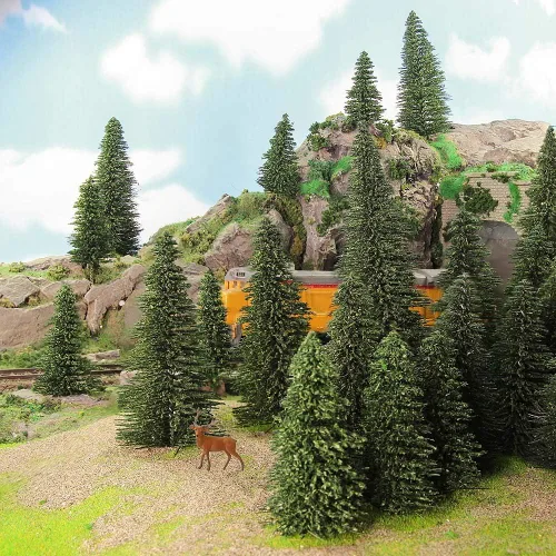 Miniatura 2 de S0804T - 20 árboles de cedro modelo de pino verde oscuro de 2.05-4.96 pulgadas (2.047-4.961 in) y 4 alces ciervos alces para modelo de ferrocarril
