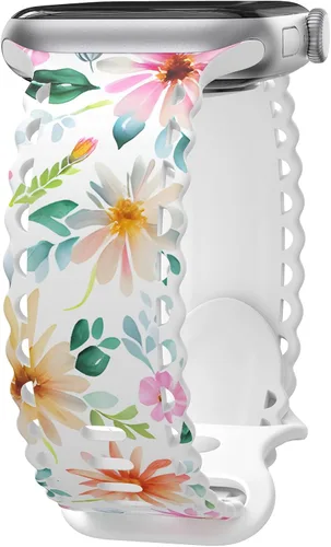 Correa de encaje floral compatible con Apple Watch de 40mm 44mm 46mm 41mm 45mm 38mm 42mm 49mm, mujeres, correa deportiva de repuesto de silicona B-
