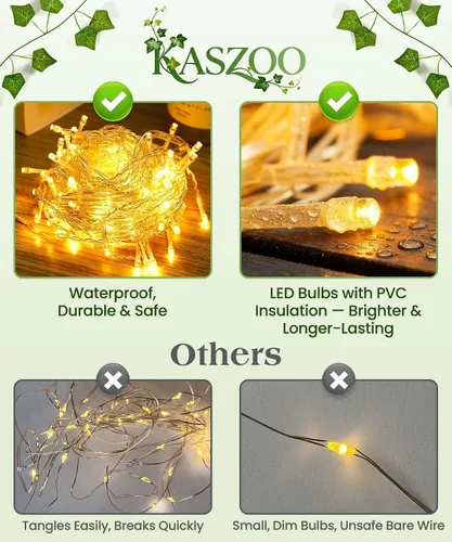 Miniatura 3 de KASZOO Paquete de 12 guirnaldas de hiedra artificial de 84 pies, plantas falsas, guirnalda colgante de vid con certificación CE, 80 luces de cadena