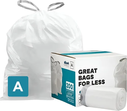Plasticplace Bolsas de basura, compatibles con código A (200 unidades), forro de bolsas de basura con cordón blanco, 1.2-2 galones de 4.5 litros,