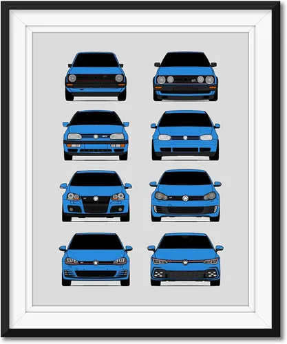 Miniatura 12 de Custom Car Posters Póster hecho a mano compatible con Volkswagen Golf GTI Generations e impresión de VW GTI (modelos de coche: MK1 a MK8)