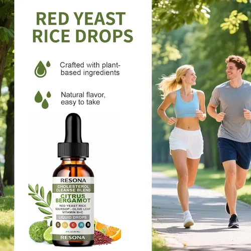 Miniatura 7 de RESONA Gotas de arroz de levadura roja, mezcla de apoyo de colesterol de alta absorción con bergamota cítrica, hoja de olivo y guanábana - Natural