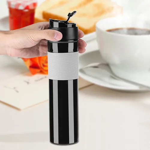 Miniatura 5 de Botella de café portátil de 11.8 fl oz, mini cafetera de café, cafetera de viaje, vaso de viaje. Equipado con protector contra salpicaduras, goma