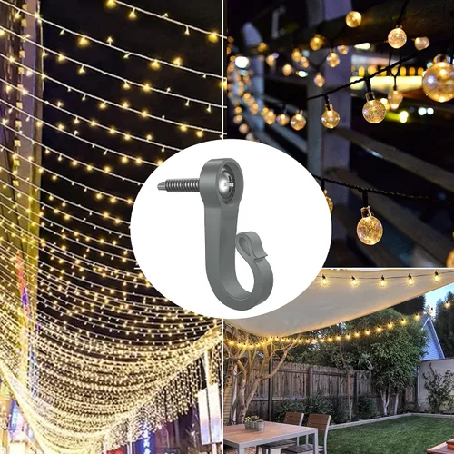 Miniatura 7 de Paquete de 18 tornillos Q colgadores en ganchos para exteriores, Navidad y luces de hadas, cable de fácil liberación