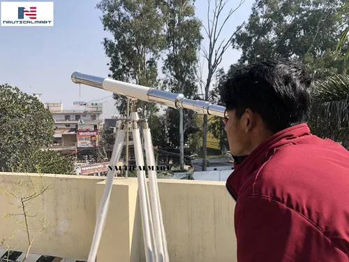 Miniatura 6 de Soporte de trípode para telescopio antiguo Elite de cuero blanco de diseñador de piso telescopio con base