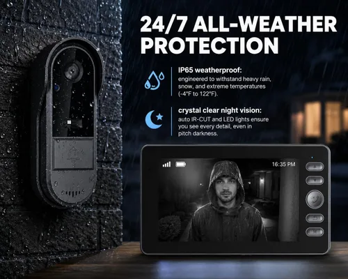Miniatura 6 de TKMARS Timbre de puerta inalámbrico sin suscripción, portero bidireccional, IPX65 impermeable, pantalla de 4.3 pulgadas, ángulo de visión de 170°