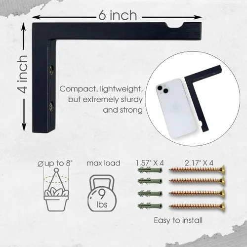 Miniatura 3 de EvenWood Juego de 2 ganchos para plantas de pared de 6 pulgadas, gancho de madera montado en forma de L, soporte para interiores y exteriores