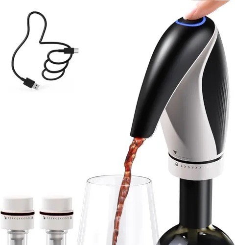 Dispensador aireador de vino eléctrico, vertedor de vino automático con decantación de un solo toque, dispensador de vino recargable sin goteo con 2