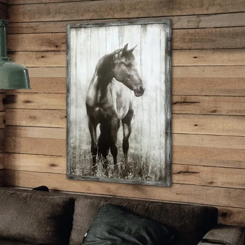 Miniatura 4 de artopia Arte de Pared de Granja de Caballo de Madera: Decoración de Caballo Gris Rústico de Granja Pintura de Retrato de Vida Silvestre
