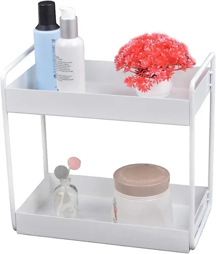 Miniatura 6 de Organizador de encimera de baño de 2 niveles, soporte para cosméticos, organizador de cosméticos, estante de almacenamiento de gabinete de cocina