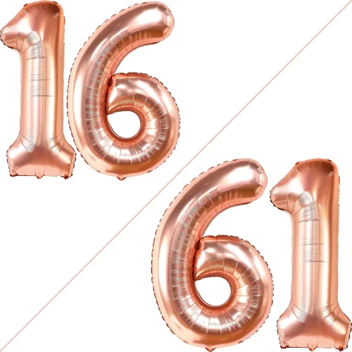Miniatura 2 de KatchOn, Globo de oro rosa con el número 16 de 40 pulgadas Globo de aluminio para decoraciones de cumpleaños de 16 años para niñas Globo de oro