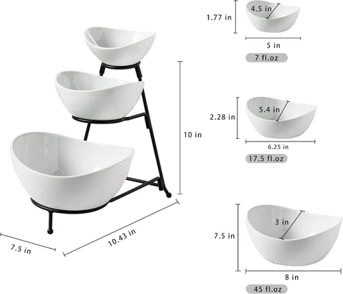 Miniatura 2 de Gomakren Juego de 3 platos decorativos de porcelana para servir platos especiales curvados profundos y grandes de Navidad, platos de regalo, juego